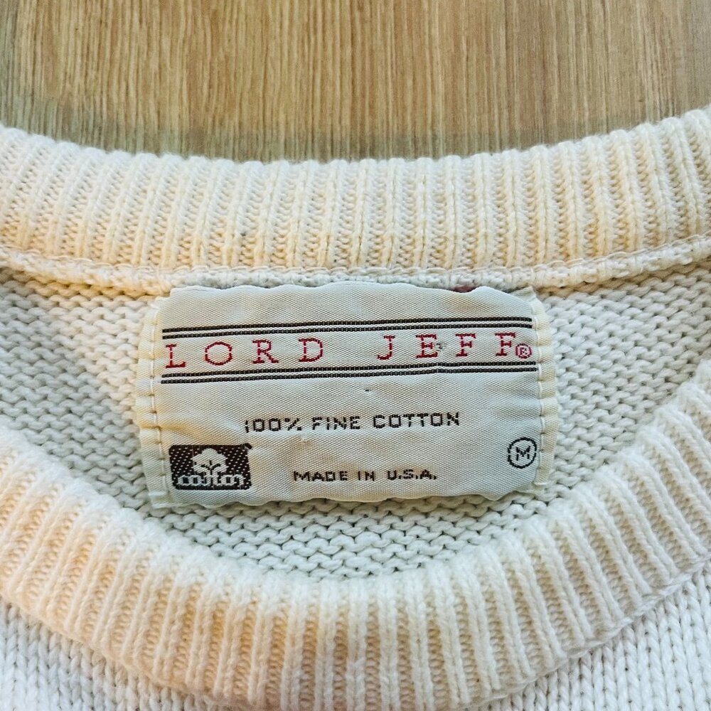 Vintage Lord Jeff Men's Medium Pullover Cream Color Buck Scene Sweater